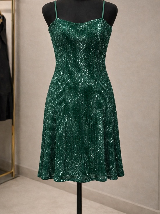 spedre Dresses & Skirts - Dark Green mini dress, spaghetti straps, 100% embellished with sparkle size 6